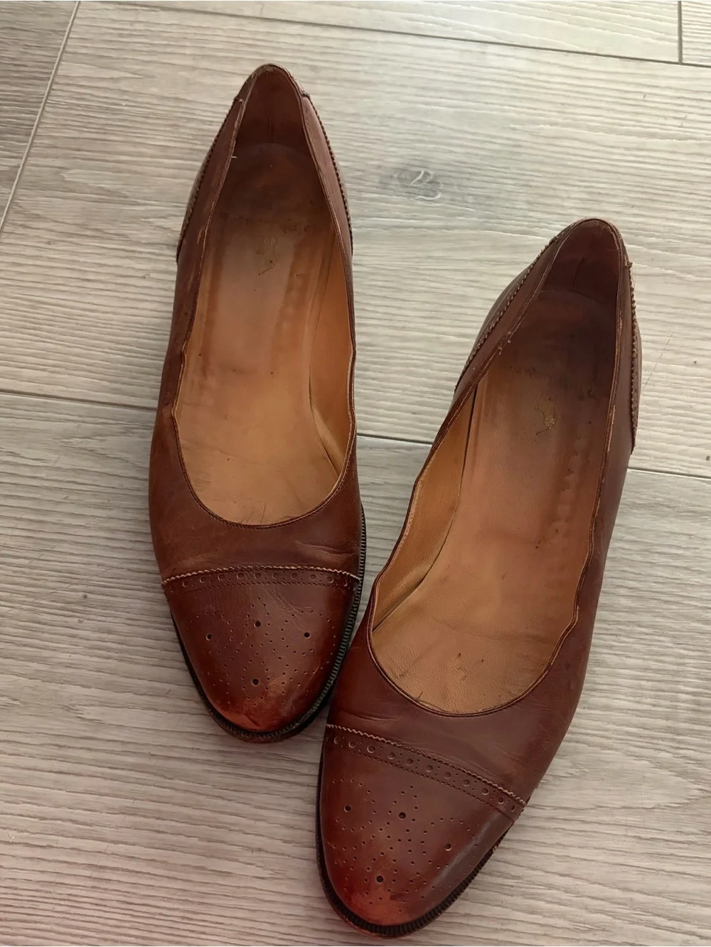 Ralph Lauren Classic Brown Leather Wood Sole Flats